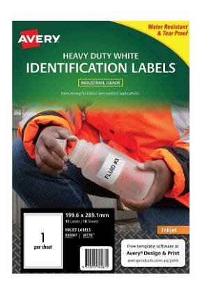 Avery J4776 White Inkjet 199.6 x 289.1mm Extra Strong Permanent Heavy Duty Labels – 10 Pack