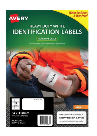 Avery J4773 White Inkjet 63.5 x 33.9mm Extra Strong Permanent Heavy Duty Labels – 240 Pack