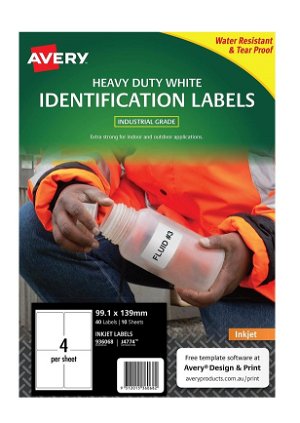 Avery J4774 White Inkjet 99.1 x 139mm Extra Strong Permanent Heavy Duty Labels – 40 Pack