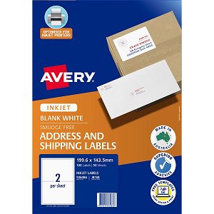 Avery J8168 199.6 x 143.5mm White Permanent Shipping Labels - 100 Pack