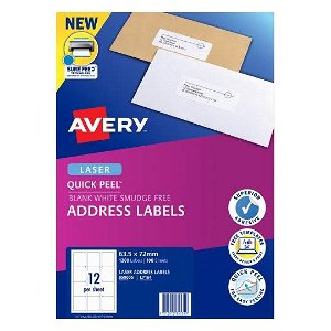 Avery L7164 White Laser 63.5 x 72mm Permanent Quick Peel Address Labels with Sure Feed - 1200 Pack