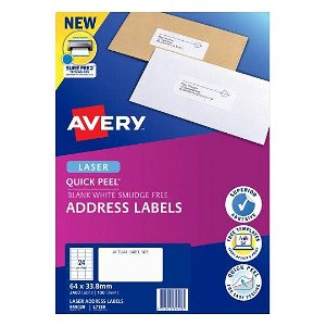 Avery L7159 White Laser 64 x 33.8mm Permanent Quick Peel Address Labels with Sure Feed - 2400 Pack