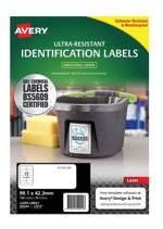 Avery L7913 White Laser 99.1 x 42.3mm Extra Strong Permanent Ultra-Resistant Chemical Grade Labels – 120 Pack