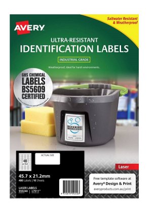 Avery L7911 White Laser 45.7 x 21.2mm Extra Strong Permanent Ultra-Resistant Chemical Grade Labels – 480 Pack