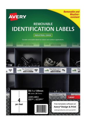 Avery L4774REV White Laser 99.1 x 139mm Removable Heavy Duty Labels – 80 Pack