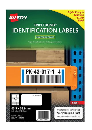 Avery L6141 White Laser 63.5 x 33.9mm Triple Strong Permanent Triple Bond Labels – 240 Pack