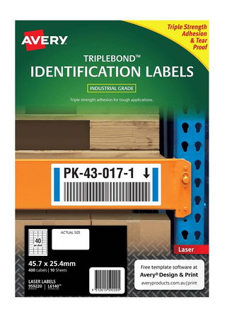 Avery L6140 White Laser 45.7 x 25.4mm Triple Strong Permanent Triple Bond Labels – 400 Pack