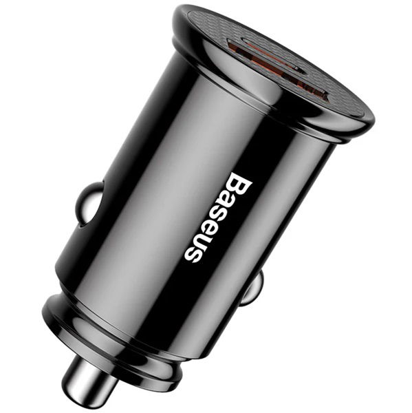 Baseus Circular Plastic 30W Car Charger with USB-C and USB-A Ports - Black