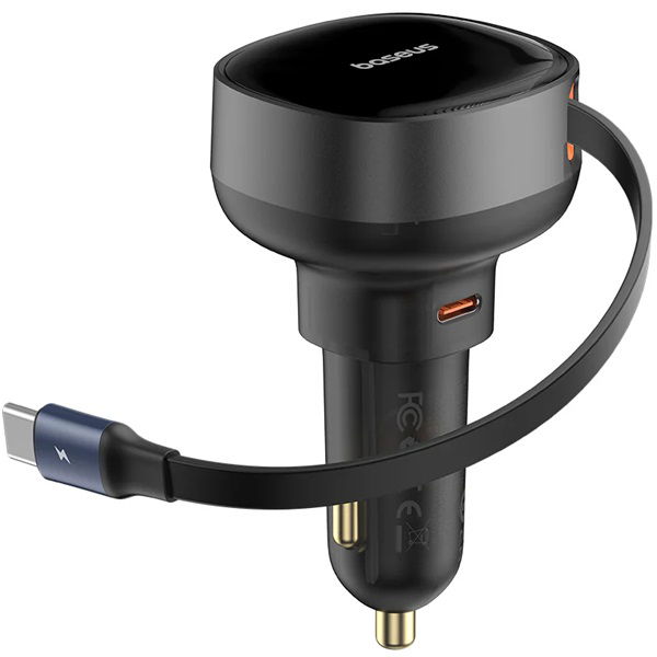 Baseus Enjoyment Pro 60W Retractable USB-C Car Charger - Cluster Black