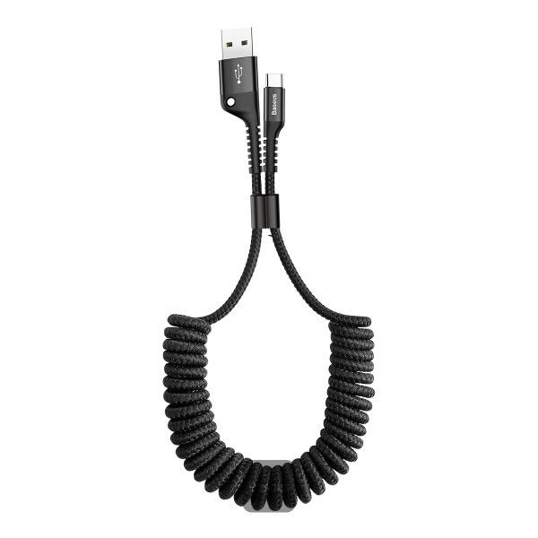 Baseus Fish Eye 1m USB-A to USB-C Coiled Charging Cable - Black