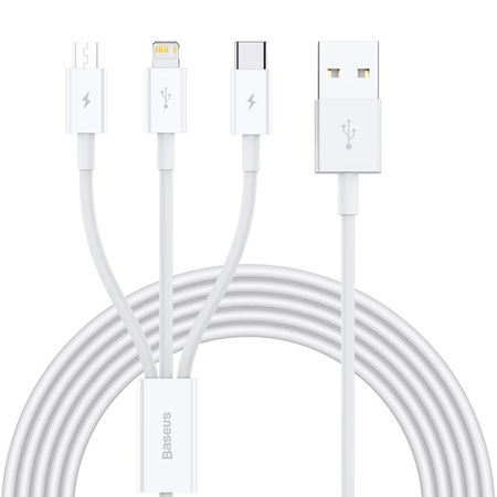 Baseus Superior 1.5m 3-in-1 USB to Micro USB, Lightning & USB-C Charge & Sync Cable - White