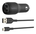 Belkin BoostUP Charge Dual USB-A 24W Car Charger with 1m USB-A to Micro-USB Cable