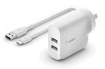 Belkin BoostUP Charge Dual USB-A 24W Wall Charger with 1m USB-A to USB-C Cable - White
