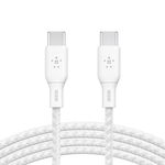 Belkin BoostCharge 2m USB-C to USB-C Braided Cable with 100W Charging Power- White