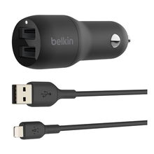 view Belkin BoostUP Charge Dual USB-A 24W Car Charger with 1m USB-A to Lightning Cable