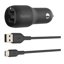 view Belkin BoostUP Charge Dual USB-A 24W Car Charger with 1m USB-A to USB-C Cable