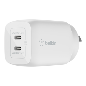 Belkin BoostCharge Pro 65W Dual USB-C GaN Wall Charger - White