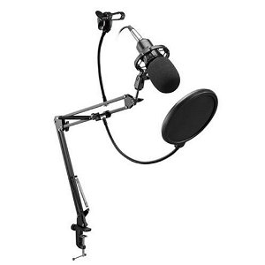 Brateck Podcasting Microphone with Clamp-on Table Mount, Windshield, & Phone Holder