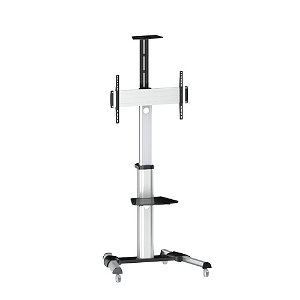 Brateck Telescopic Height 90 Degree Rotatable Single Display Cart Trolley Mount for 37-70 Inch Flat Panel TVs or Monitors with Monitor Roller & Camera/DVD Shelf - Up to 50kgs