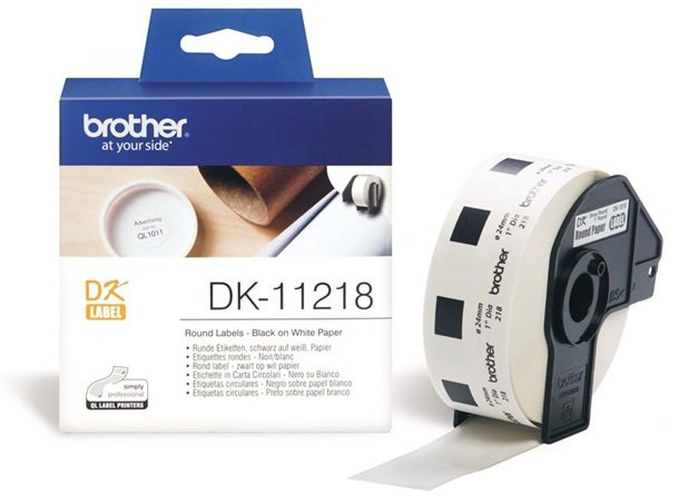 Brother DK11218 24mm Black on White Round Labels