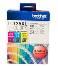 view Brother LC135XL Colour High Yield Ink Cartridge Value Pack - Cyan, Magenta & Yellow