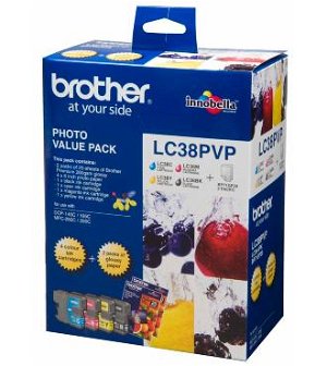 Brother LC38PVP Photo Value Pack - Black, Cyan, Magenta & Yellow + 20 Sheets of 4x6 Photo Paper!