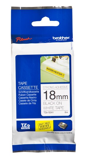 Brother P-Touch TZE-S241 18mm Black on White Strong Adhesive Label Tape