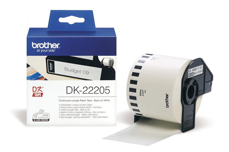 Brother DK22205 62mm x 30m Black on White Continuous Label Roll Tape