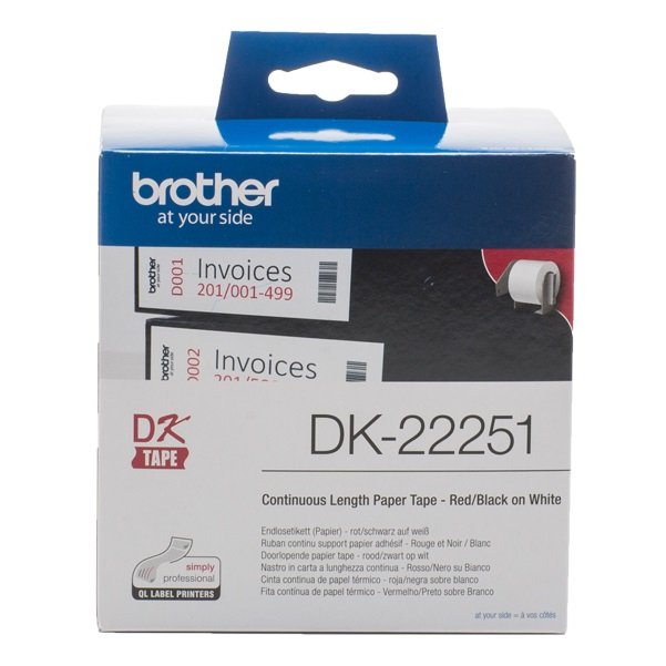 Brother DK22251 62mm x 15m Black & Red on White Continuous Label Roll Tape