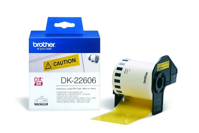 Brother DK22606 62mm x 15m Black on Yellow Continuous Removable Tape Label Roll Tape