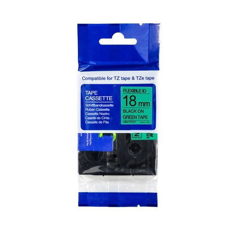 Brother P-Touch TZe-FX741 18mm Black on Green Flexible ID Laminated Label Tape