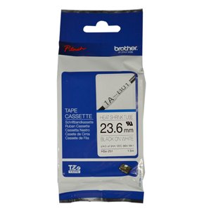 Brother P-Touch HSE-251 24mm Black on White Heat Shrink Tube Label Tape