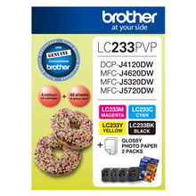 view Brother LC233 Photo Value Pack - Black, Cyan, Magenta & Yellow + 40 Sheets of 4x6 Photo Paper!