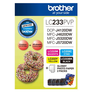 Brother LC233 Photo Value Pack - Black, Cyan, Magenta & Yellow + 40 Sheets of 4x6 Photo Paper!