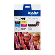 view Brother LC73PVP Photo Value Pack - Black, Cyan, Magenta & Yellow + 40 Sheets of 4x6 Photo Paper!