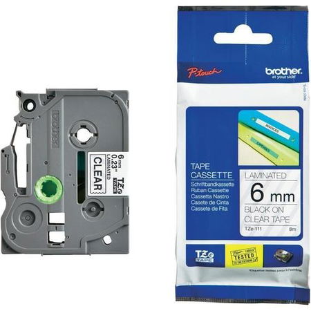 Brother P-Touch TZE-111 6mm Black on Clear Laminated Label Tape