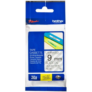 Brother P-Touch TZE-121 9mm Black on Clear Laminated Label Tape