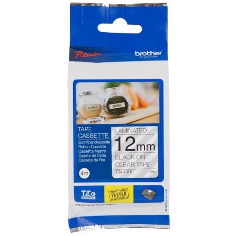 Brother P-Touch TZE-131s 12mm Black on Clear Laminated Label Tape