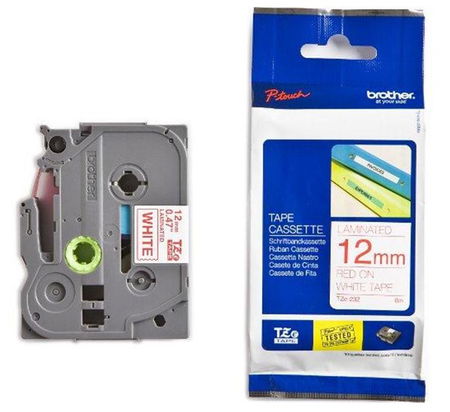 Brother P-Touch TZE-232 12mm Red on White Laminated Label Tape