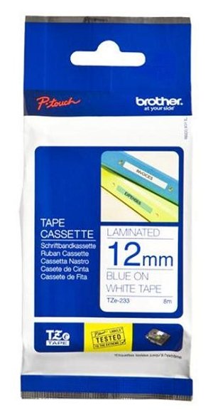 Brother P-Touch TZE-233 12mm Blue on White Laminated Label Tape