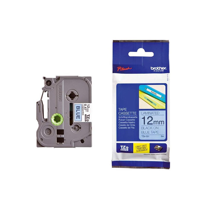 Brother P-Touch TZE-531 12mm Black on Blue Laminated Label Tape