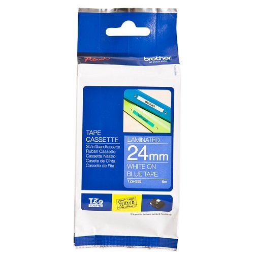 Brother P-Touch TZE-555 24mm White on Blue Laminated Label Tape