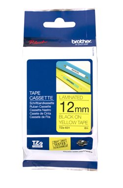Brother P-Touch TZE-631 12mm Black on Yellow Laminated Label Tape