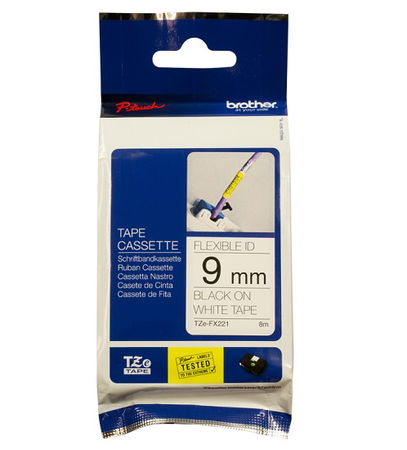 Brother P-Touch TZE-FX221 9mm Black on White Flexible ID Laminated Label Tape