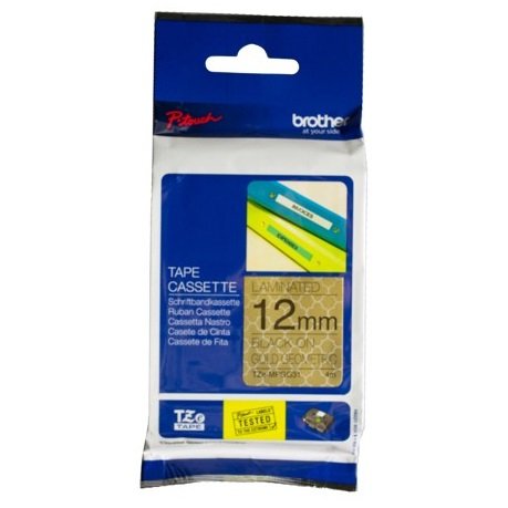 Brother P-Touch TZE-MPGG31 12mm Black on Gold Geometric Laminated Label Tape