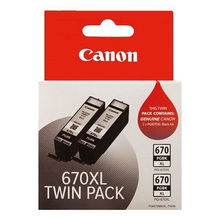view Canon PGI-670XL Black Pigment High Yield Ink Cartridge - Twin Pack