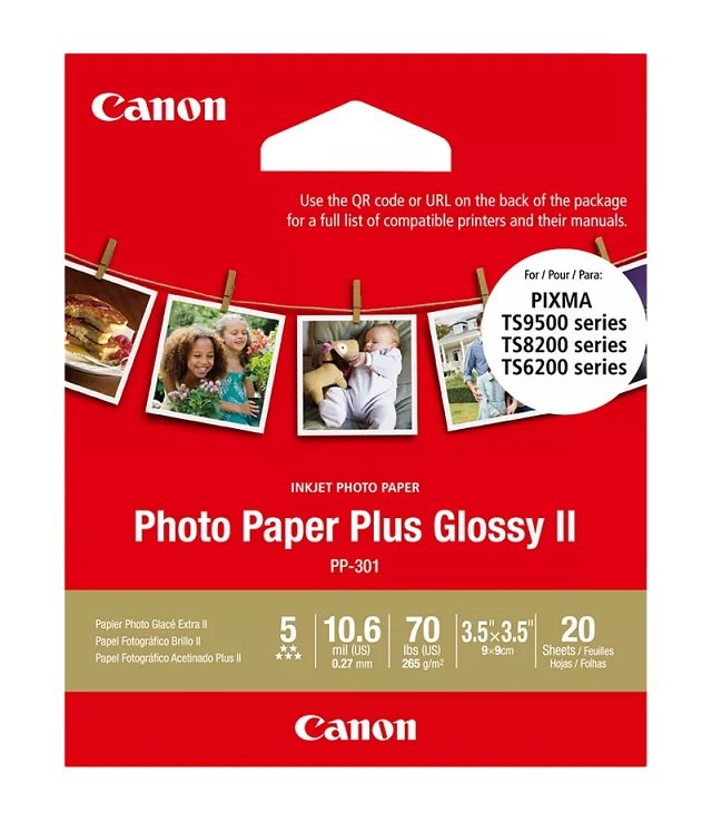Canon PP-301 Glossy 3.5" x 3.5" 265gsm Photo Paper Plus II - 20 Sheets