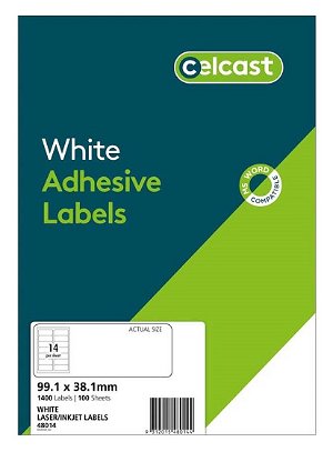 Celcast 99.1 x 38.1 mm White Laser Inkjet Adhesive Labels - 1400 Pack