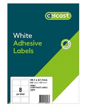 Celcast 99.1 x 67.7 mm White Laser Inkjet Adhesive Labels - 800 Pack