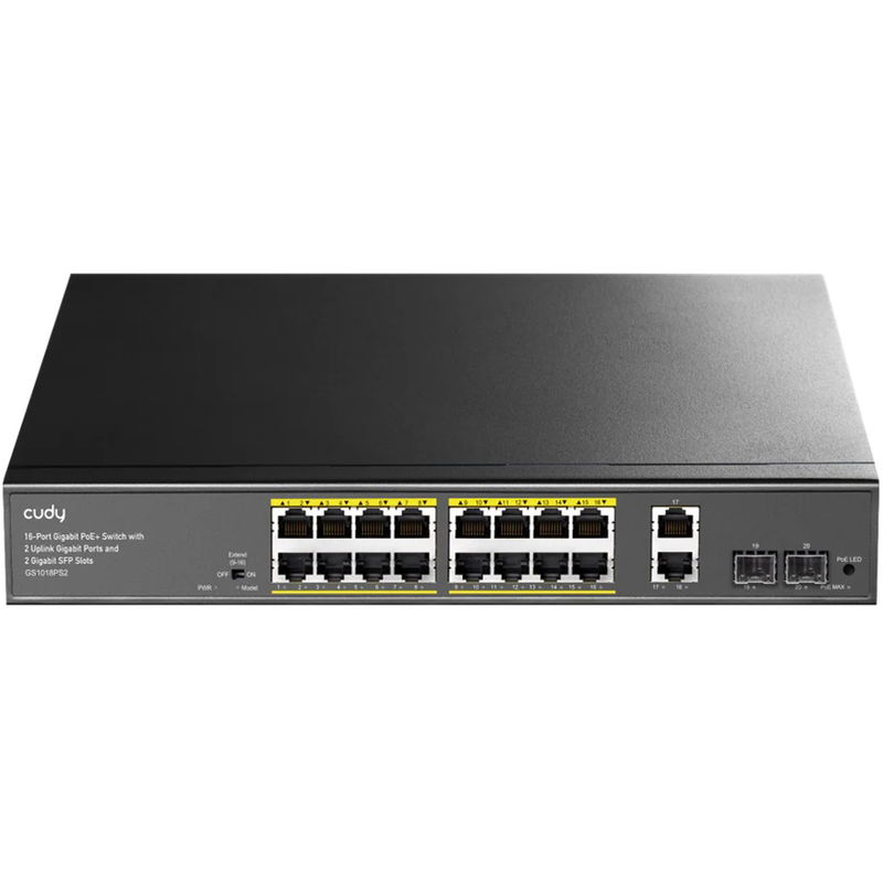 CUDY GS1018PS2 16-Port Gigabit PoE+ Unmanaged Switch with 2x Uplink Gigabit Ports and 2x SFP Slots